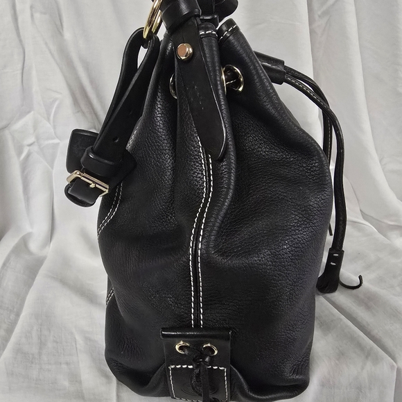 Dooney & Bourke Black Leather Drawstring Slouch Bag - Picture 4 of 10